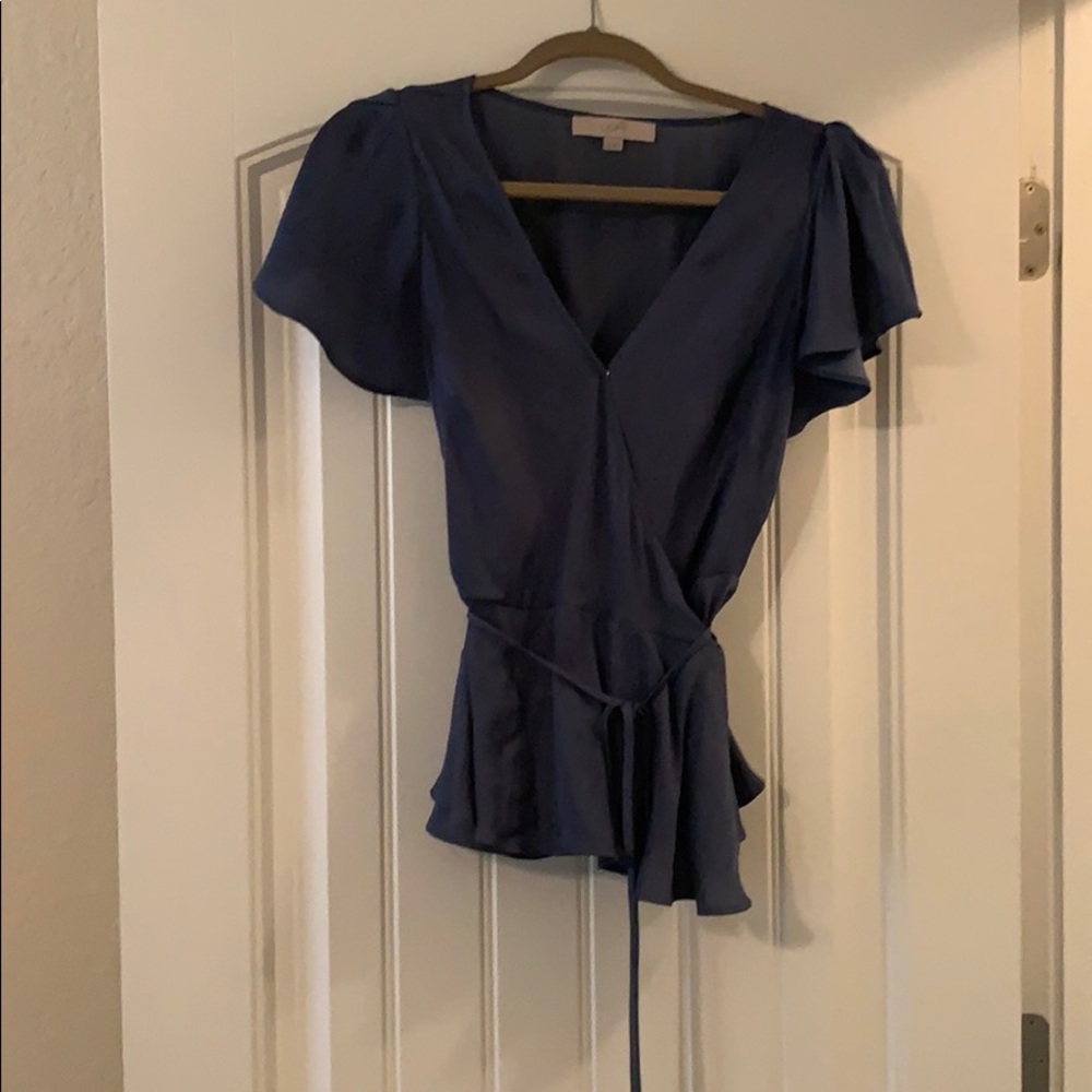 Loft Dark Periwinkle Wrap Blouse